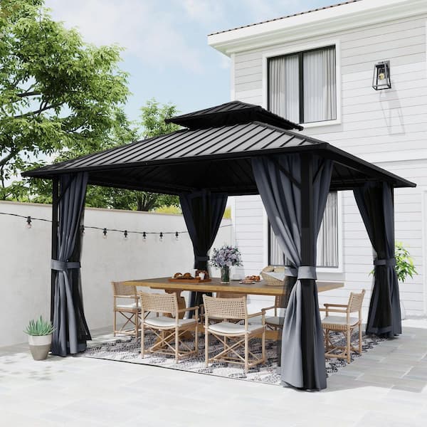 EGEIROSLIFE 12 ft. x 12 ft. Gray Double Roof Hardtop Patio Gazebo