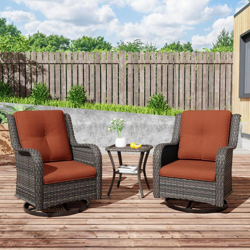3-Piece Brown Wicker Frame Outdoor Rocking Chair Patio Swivel Chair Chat Sets with Orange Cushions and 1 Side Table price history on PriceWatchPro