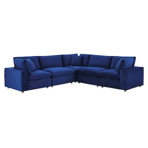 Commix 119 in. 5-Piece Navy Down Filled Overstuffed Performance Velvet Sectional Sofa
