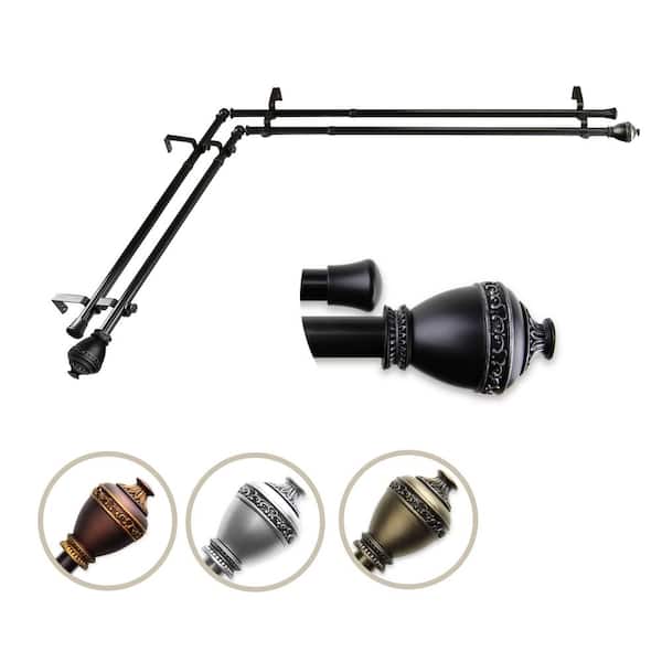 Rod Desyne 13/16" Dia Adjustable 66" to 120" Double Corner Window Curtain Rod in Black with Amelie Finials
