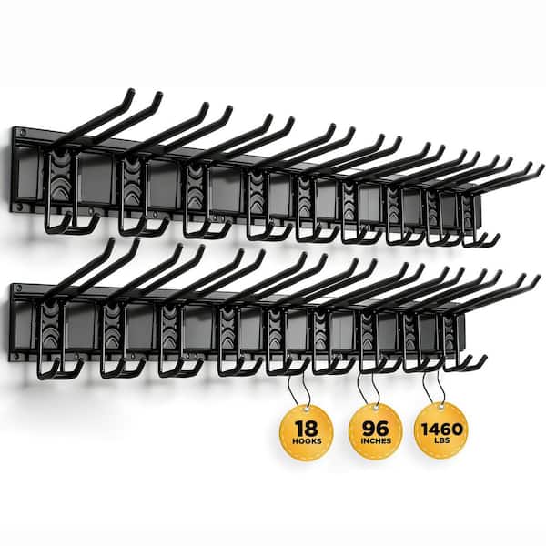 18-Pairs 96 in. Alloy Steel Adjustable Wall Rack Garage Tool Organizer with Rubber-Coated Hooks for Garden Shed