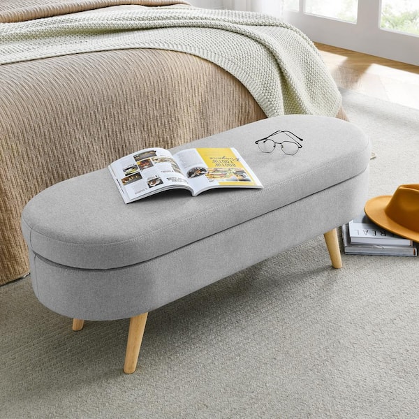 Ottoman Gray Oval Storage Bench(16 in. H x 43.5 in. W x 16 in. D)  LL-W48764884 - The Home Depot