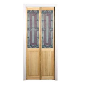 30 in. x 80 in. Glass Over Panel Sonoma 1/4-Lite Decorative Universal/Reversible Interior Wood Bi-fold Door