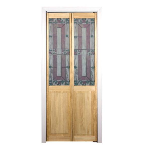 Pinecroft 30 in. x 80 in. Glass Over Panel Sonoma 1/4-Lite Decorative Universal/Reversible Interior Wood Bi-fold Door