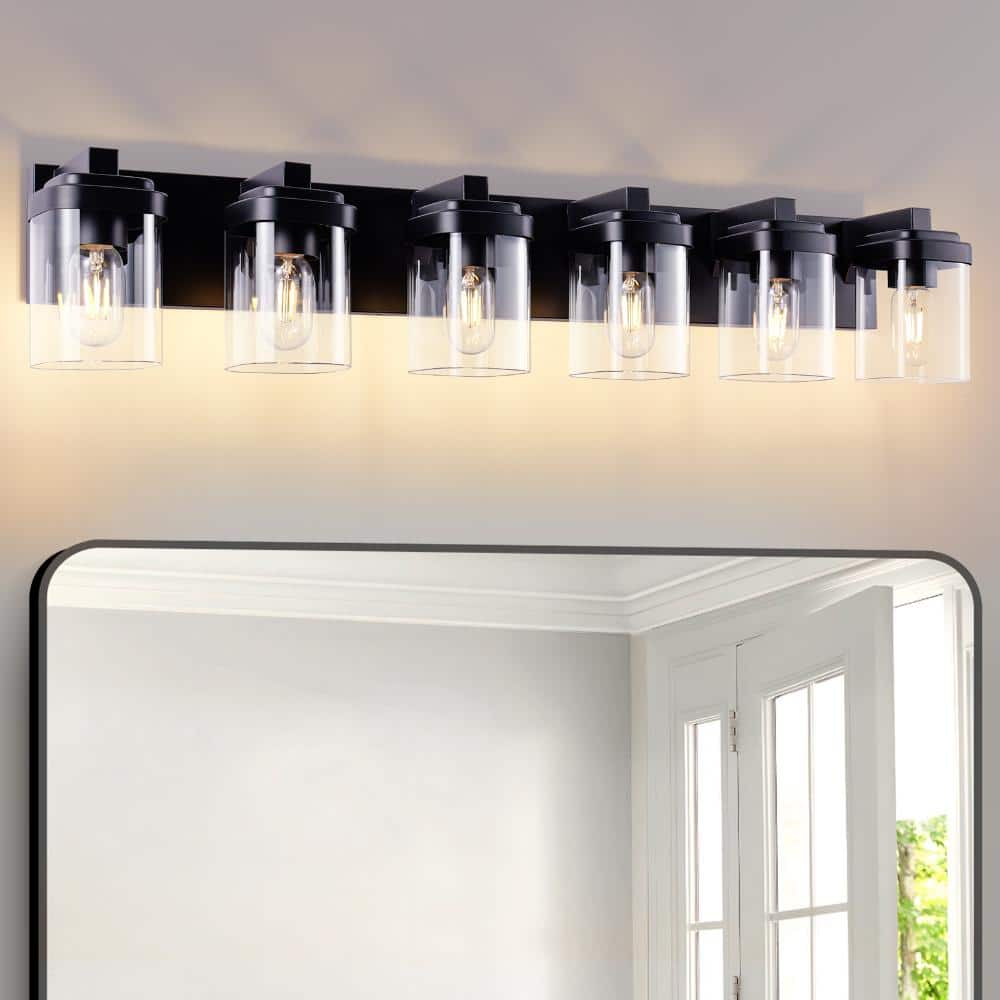 38 in. W 6 Light Bathroom Vanity Light with Clear Glass Shade Over Mirror, E26, No Bulbs Included price history on PriceWatchPro