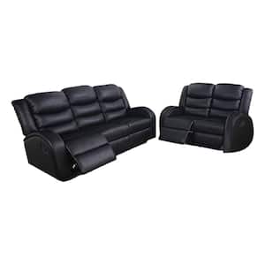 2-Piece Faux Leather Black Reclining Living Room Set
