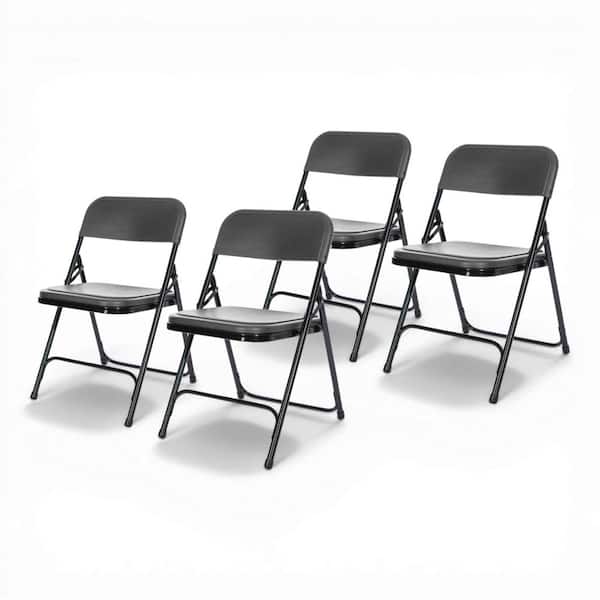 Lucille Collection Ultra Light Plastic Card Table Folding Chair, Charcoal, Pack of 4