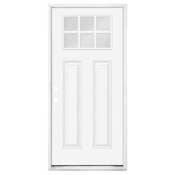 Builders Choice 36 in. x 80 in. Right-Hand/Inswing 6-Lite Clear Glass Primed Steel Prehung Front Door 6-9/16 in. Frame and Brickmould