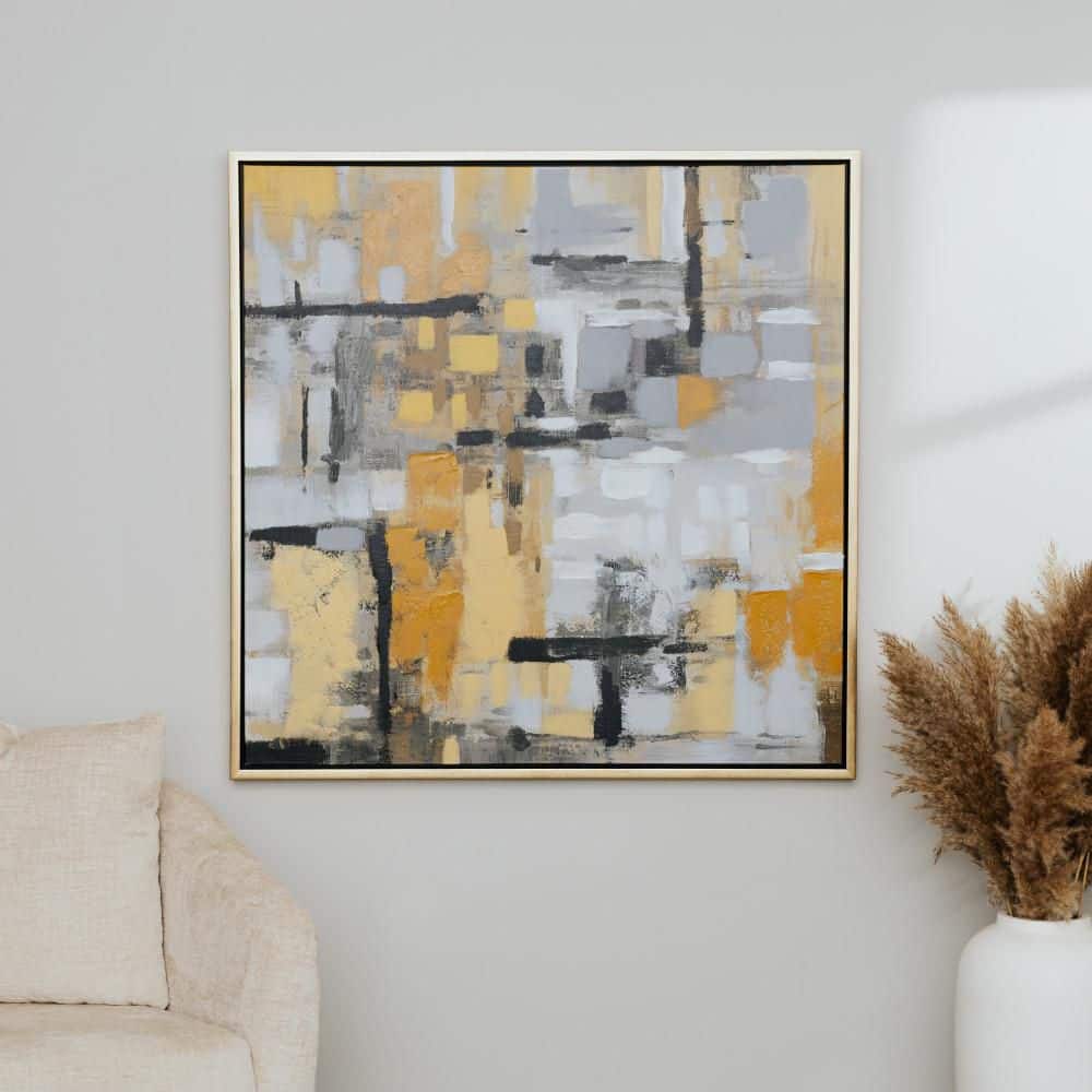 40！キャンバスアート Litton Lane 1- Panel Abstract Framed Wall Art with Gold Frame 40