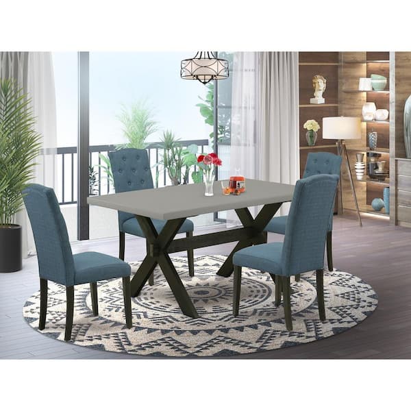 East West Furniture 5-Piece Natural Oak Finish Solid Wood Top Dining table with 4 Chairs with Lattice Back