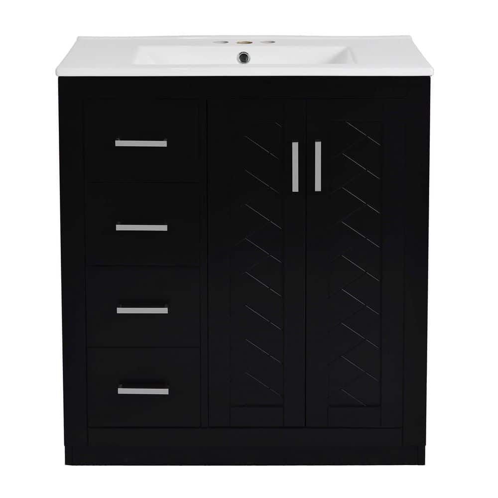 30 in. Freestanding Black Bath Vanity with White Ceramic Sink Top 3 Drawersand Soft Closing Doors price history on PriceWatchPro