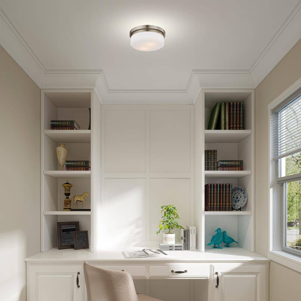 Stratus Collection 2-Light Flush Mount in Brushed Nickel with Hand-Blown Satin Glass