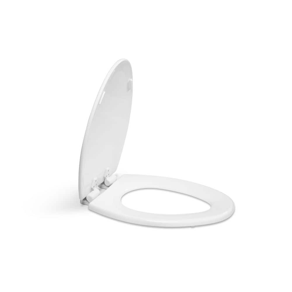Crane White Elongated Molded Wood Toilet Seat with Plastic Hinges