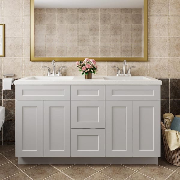 Hausvita 60 in. W x 21 in. D x 34.5 in. H in Shaker Dove Plywood Ready to Assemble Floor Vanity Sink Base Kitchen Cabinet
