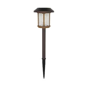 Hawthorne 14 Lumens Bronze and Warm Wood LED Outdoor Solar Path Light with Ice Glass Lens and Vintage Bulb