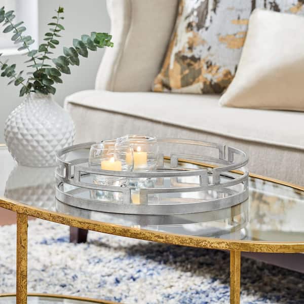 Home Decorators Collection Modern Round Silver Geometric Mirrored Tray (15" Diameter)