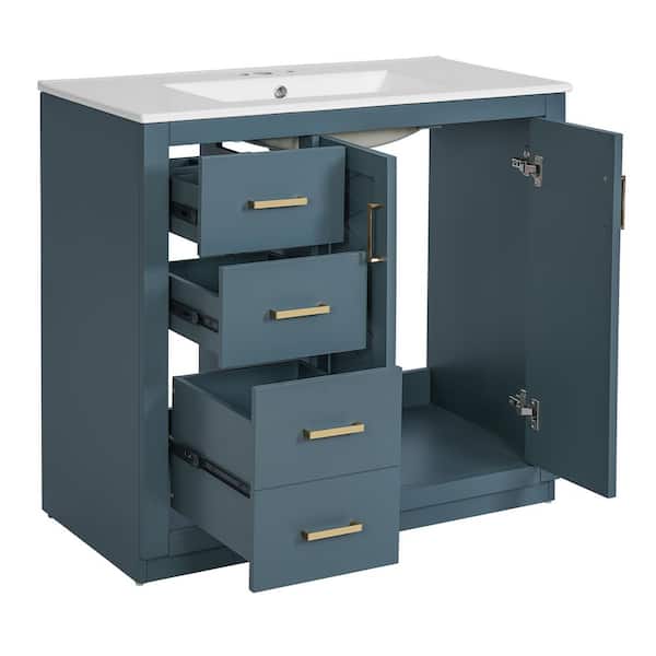 36 in. W x 18.3 in. D x 33.7 in. H Bathroom Blue Linen Cabinet