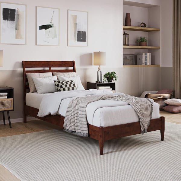 AFI Savannah Walnut Brown Solid Wood Frame Twin XL Low Profile Platform Bed