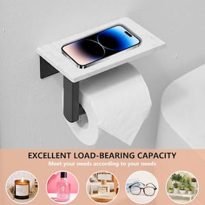 Marble Wall Mounted Single Post Toilet Paper Holder Non-Slip Tissue Roll Holder for Bathroom in Vibrant Black