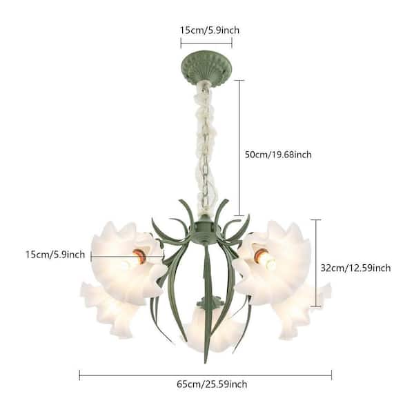 yui_flower.design OUKANING 25.59 in. 5-Light Green Modern Flower Shape Chandelier
