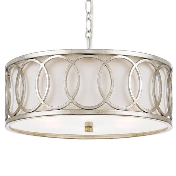 Crystorama Graham 6-Light Antique Silver Shaded Chandelier with Silk Shade