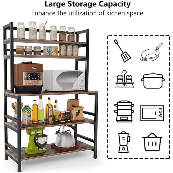 Keenyah 66 in. Rustic Brown Bakers Rack with 5-Tier Storage Shelf, Microwave Oven Stand