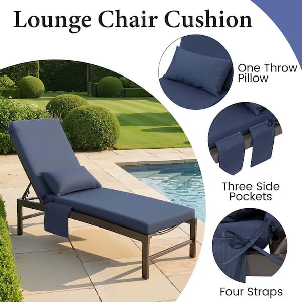 2-Pieces Outdoor Chaise Lounge Cushions in Navy Blue 80 in. x 23 in. x 2.8 in. Patio Lounge Chair Cushion with Pillow