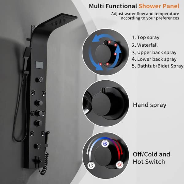BWE 8-Jet Rainfall Shower Panel System with Rainfall Waterfall