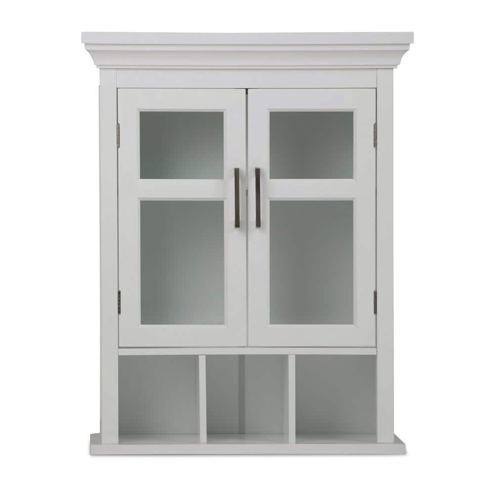 Pure White Rubberwood Bathroom Wall Cabinet with Cubbies