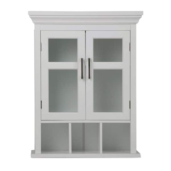 Simpli Home Avington 23.6-in x 30-in x 10-in White Soft Close Bathroom Wall Cabinet