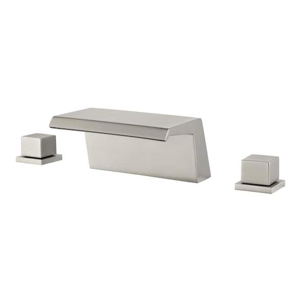 2-Handle Tub Deck-Mount Roman Tub Faucet 3 Holes Modern Brass Waterfall Bathtub Filler in Brushed Nickel