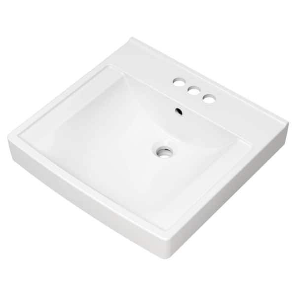 Decorum 21 in. x 20.25 in. Wall Mounted Bathroom Sink 4 in. Centerset in White Vitreous China