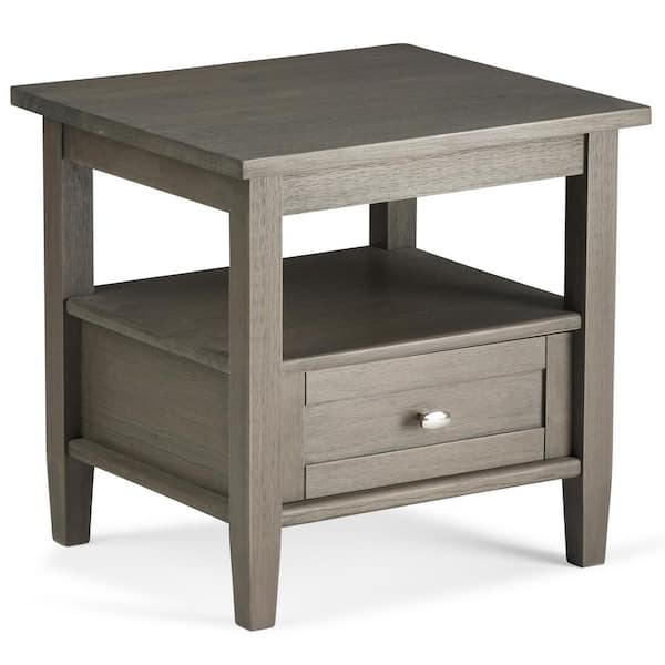 Simpli Home Warm Shaker Solid Wood 20 in. Wide Rectangle Transitional End Side Table in Farmhouse Grey