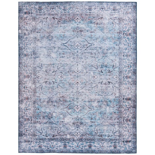 Tucson 10 ft. x 14 ft. Aqua/Pink Ornate Distressed Washable Area Rug