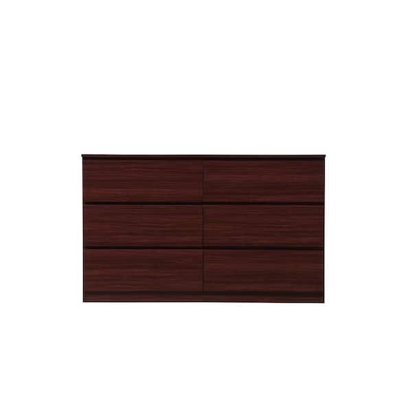 HODEDAH 6-Drawer Mahogany Dresser 34.25 in. H x 18.25 in. W x 55.25 in. D