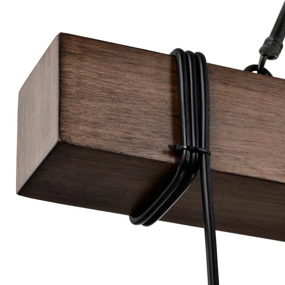 Antique Black and Natural Wood 5-Light Linear Chandelier