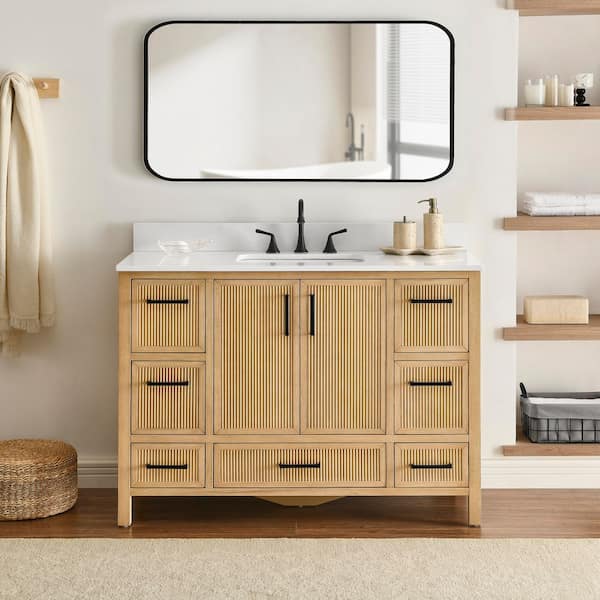 Lawford 48 in. Single Sink Freestanding Fluted Baltic Birch Bath Vanity with Carrara White Engineer Stone Top