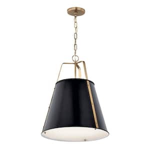 Etcher 18 in. 2-Light Black and Champagne Bronze Traditional Shaded Hanging Pendant Light with Metal Shade