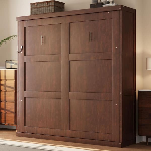 Bravella Modern Espresso(Brown) Finish Wood Frame Full Size Murphy Bed, Folding Wall Bed