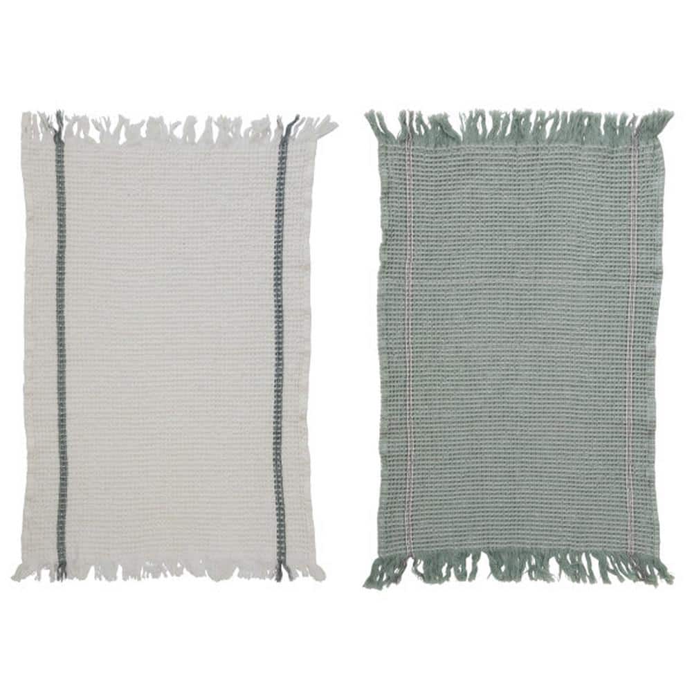 Storied Home Multi Striped Cotton Tea Towel with Ruffle (Set of 3 Colors)  DF5618SET - The Home Depot