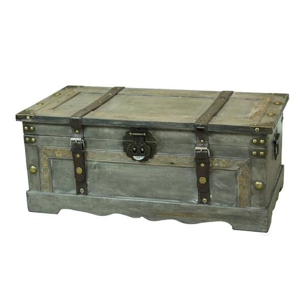 Vintiquewise Rustic Gray Large Wooden Storage Trunk