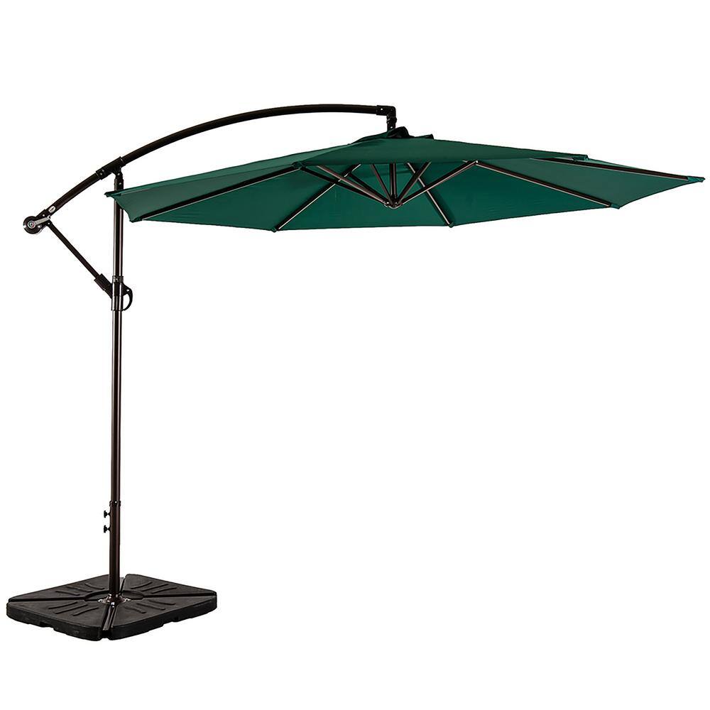 WESTIN OUTDOOR Bayshore 10 ft. Cantilever Hanging Patio Umbrella in Dark Green with Base Weights