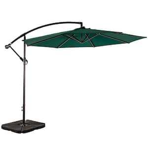 Bayshore 10 ft. Crank Lift Cantilever Hanging Offset Patio Umbrella in Dark Green with Base Weights