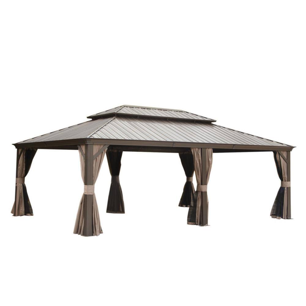 Outdoor 14 ft. x24 ft. Hardtop Metal Gazebo with Galvanized Steel Double Ro