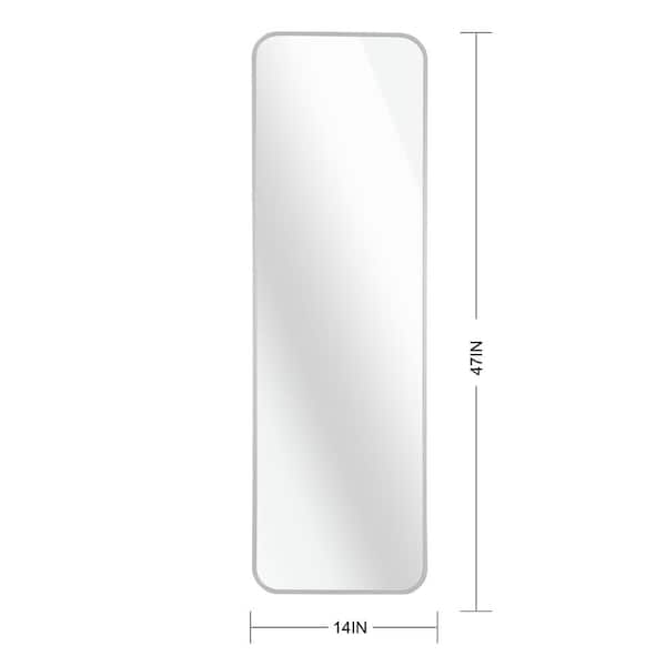 14 in. W x 47 in. H Full Length Wall Mounted Mirror, Over The Door Hanging Mirror, Round Corner, Silver