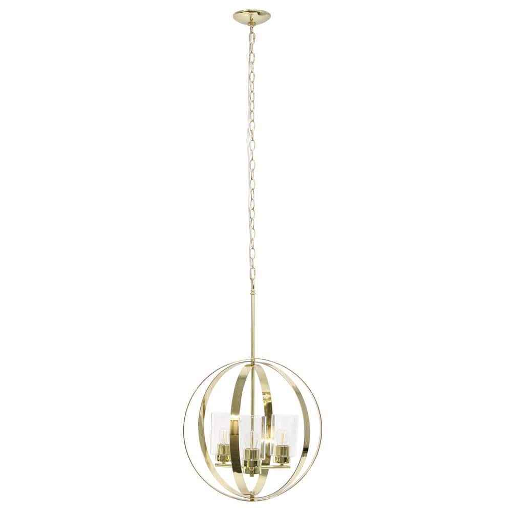 Elegant Designs 18 in. 3-Light Gold Modern Orb Adjustable Metal and Clear Glass Hanging Ceiling Pendant Light