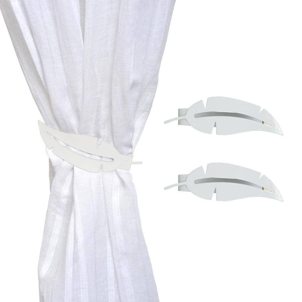 White Metal Feather Magnetic Curtain Tiebacks (Set of 2)
