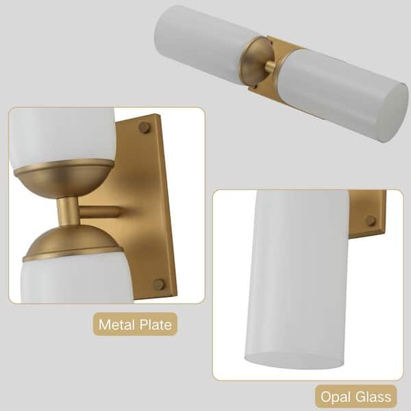 Aurora 3.9 in. 2-Light Modern Gold Wall Sconce, Double Tube Design Up and Down Lighting for Bathroom Bedroom Hallway