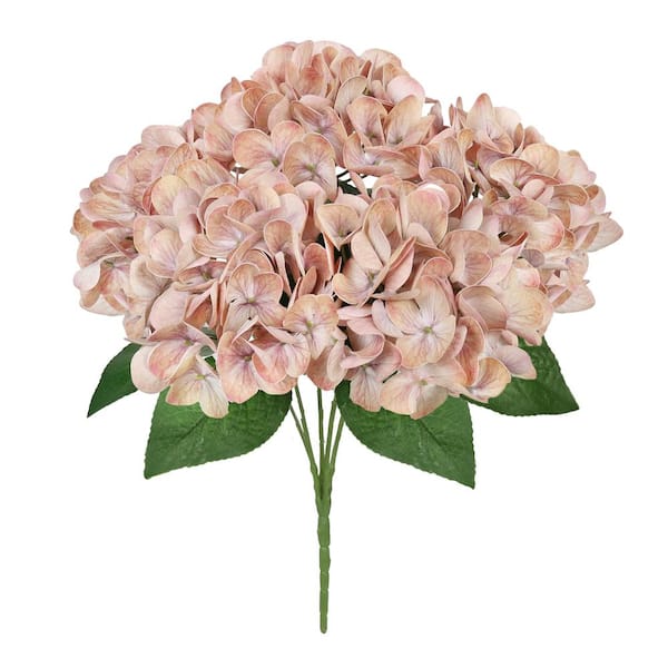 17 in. Natural Touch Brown Blush Artificial Hydrangea Flower Stem Bush Bouquet (Set of 2)