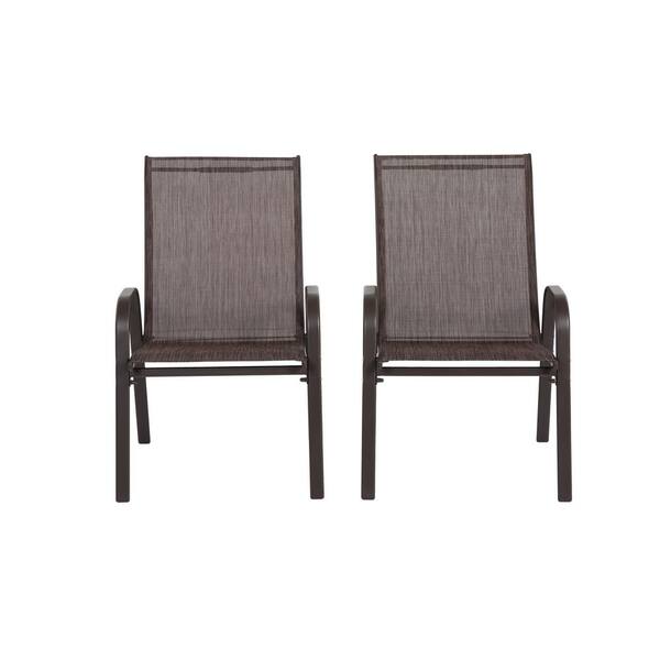 Brown Folding High Back Textilene Steel Outdoor Lounge Chair Set of 2 in Grey